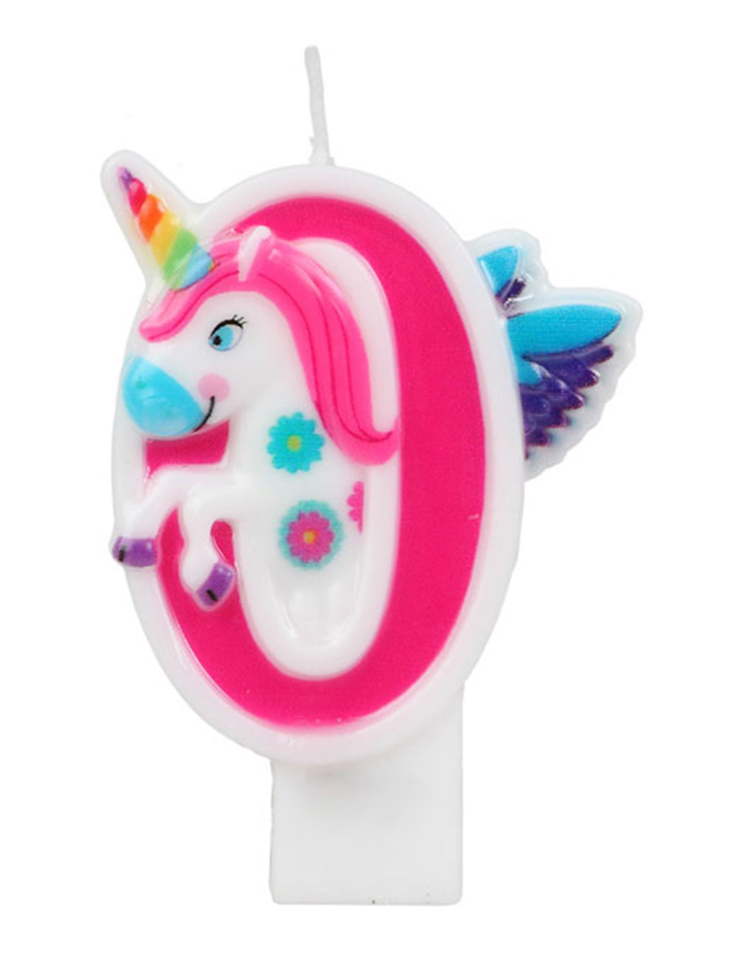 Gros plan sur le chiffre 0 de la bougie chiffre licorne pour anniversaire