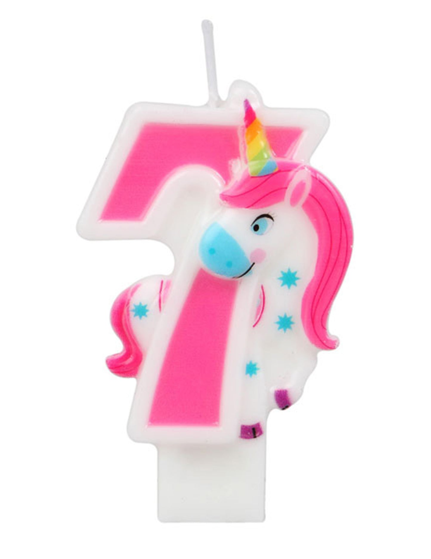 Gros plan sur le chiffre 7 de la bougie chiffre licorne pour anniversaire