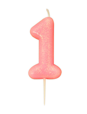 Bougie chiffre 1 rose irisé pailletée