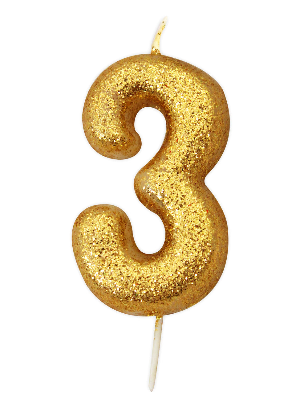 Ambiance de fête autour du gâteau de la bougie chiffre 3 pour anniversaire doré à paillettes