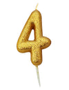 Bougie chiffre 4 pour anniversaire doré à paillettes