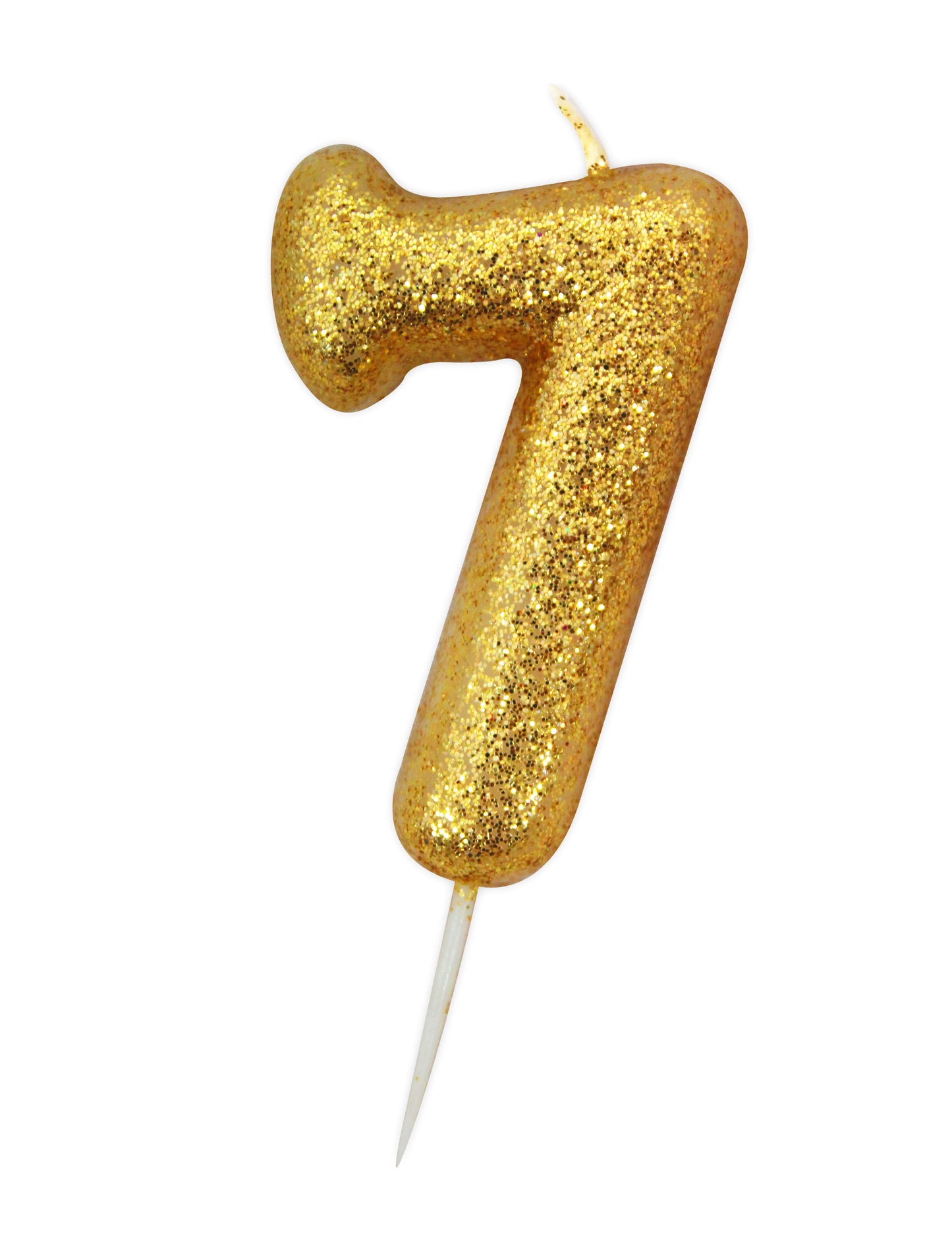 Zlatá třpytivá svíčka ve tvaru čísla 7, 8,5 cm 