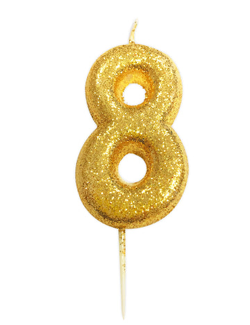 Zlatá třpytivá svíčka ve tvaru čísla 8, 9 cm na dort 