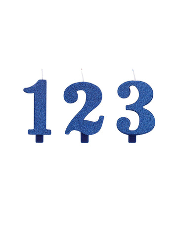 Modrá třpytivá narozeninová svíčka číslo 9,5 cm