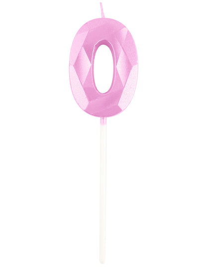 Svíčka s pastelově růžovým diamantovým efektem číslo 5 cm k narozeninám