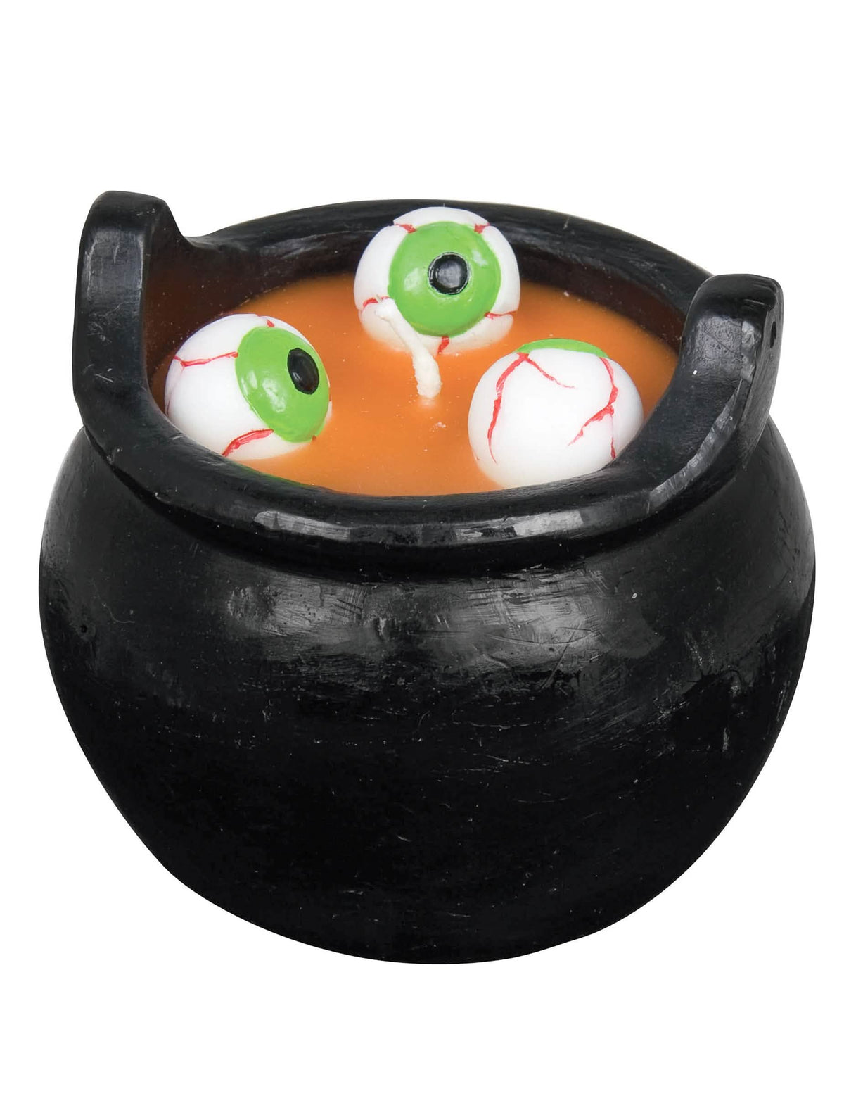 Černá halloweenská svíčka s vývarem z očí ve tvaru kotlíku
