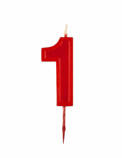 Bougie chiffre 1 d'anniversaire rouge brillant