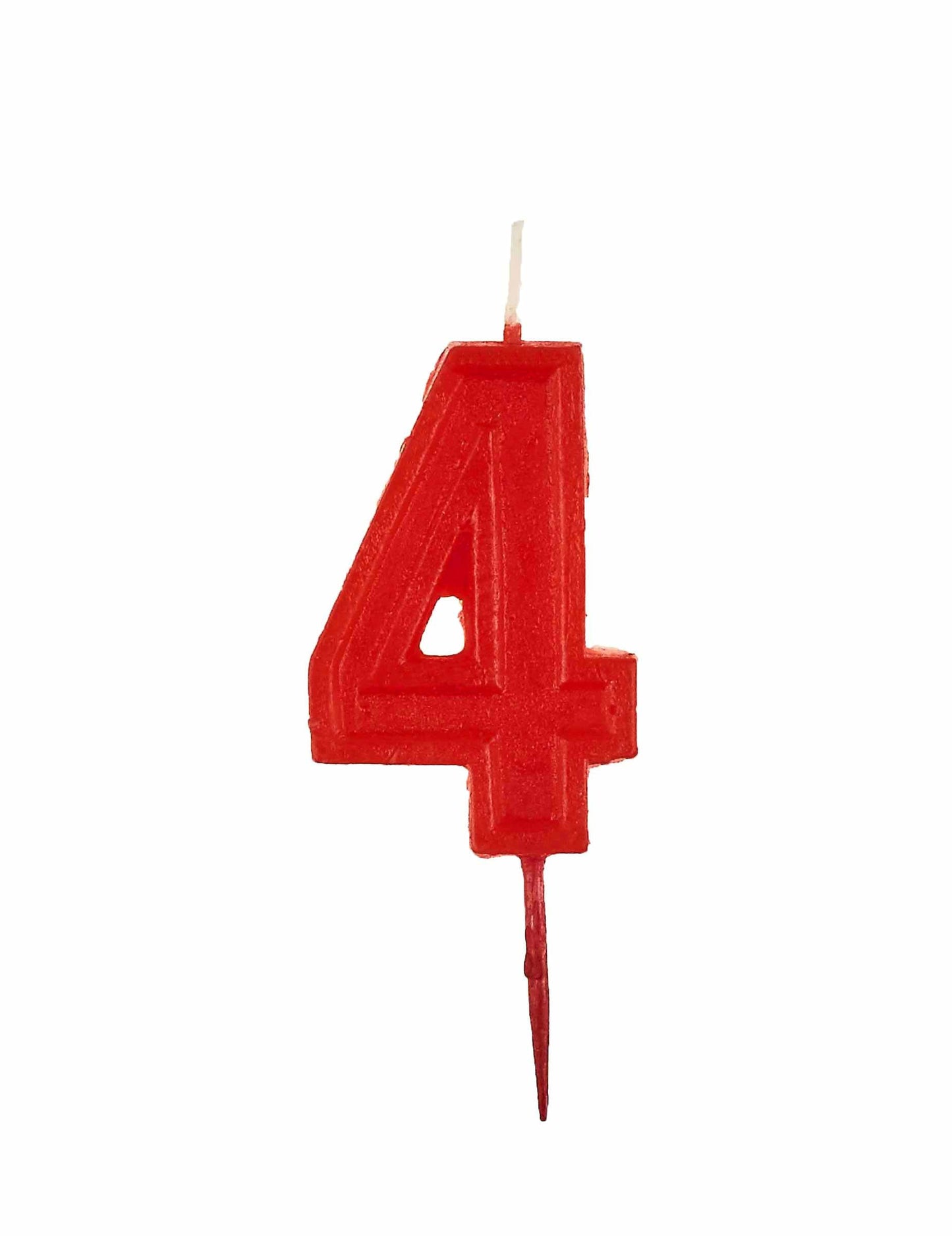 Bougie chiffre 4 d'anniversaire pour fête rouge brillante