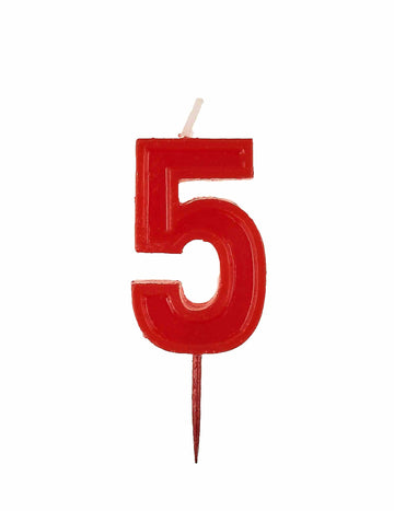 Lesklá červená narozeninová číslice svíčka 5 