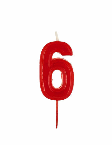 Červená lesklá narozeninová svíčka ve tvaru čísla 6 
