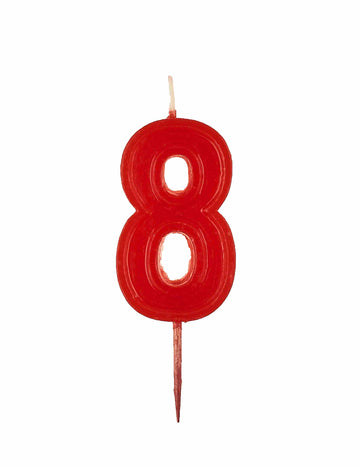 Bougie chiffre 8 pour anniversaire rouge brillante