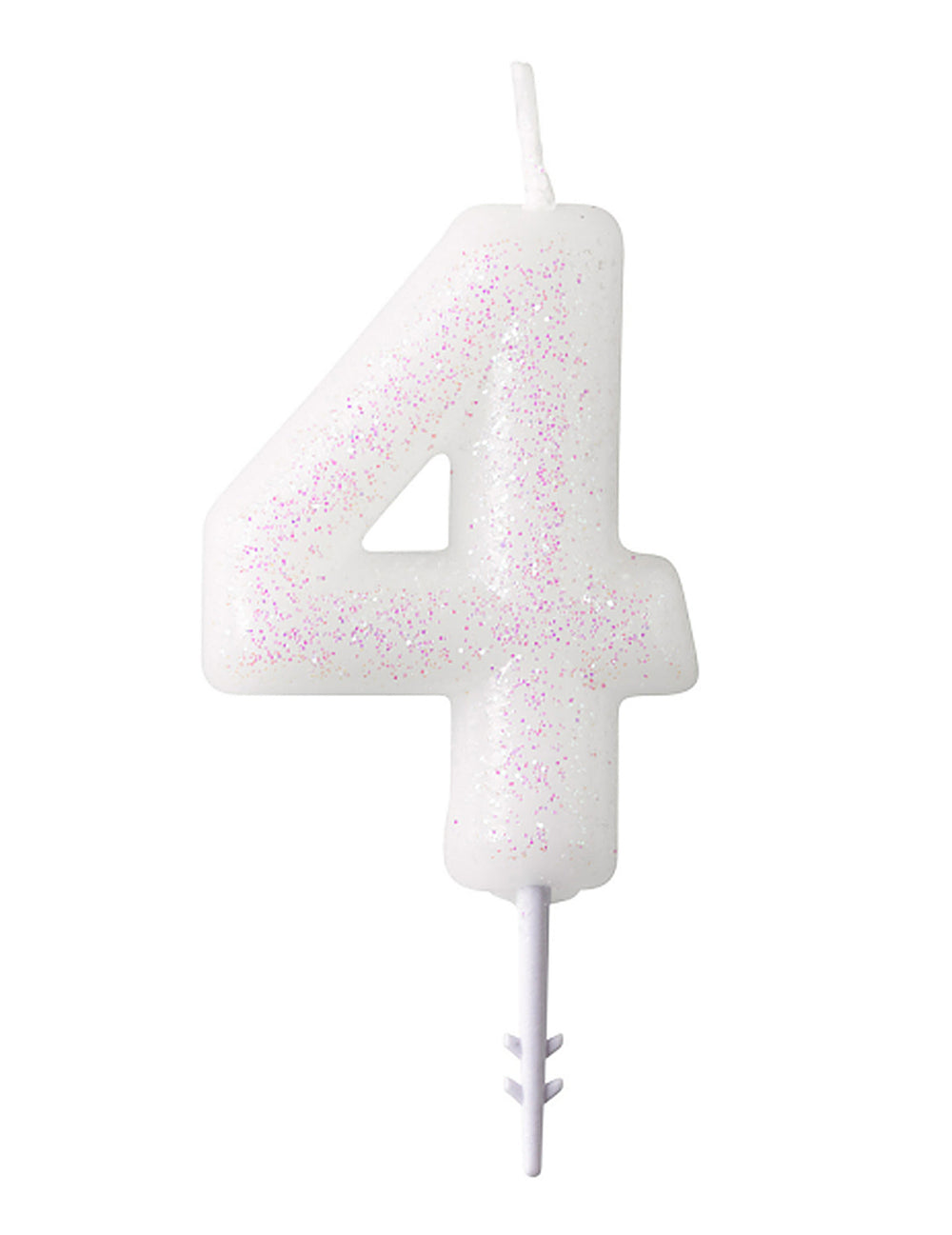 Bougie chiffre 4 blanche à paillettes