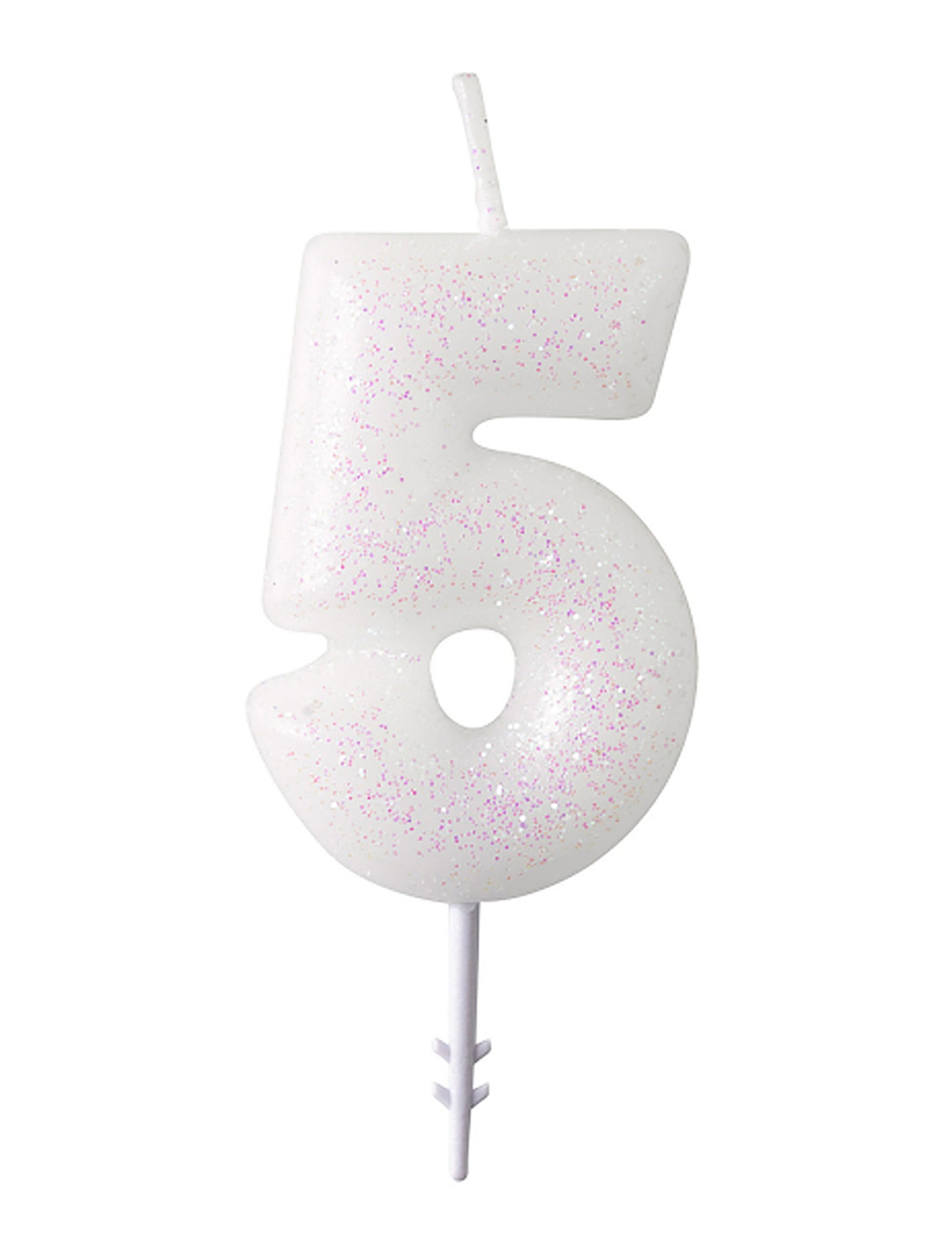 Bílá třpytivá svíčka s číslem 6,5 cm