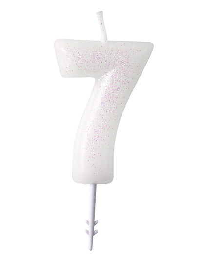 Bílá třpytivá svíčka s číslem 6,5 cm