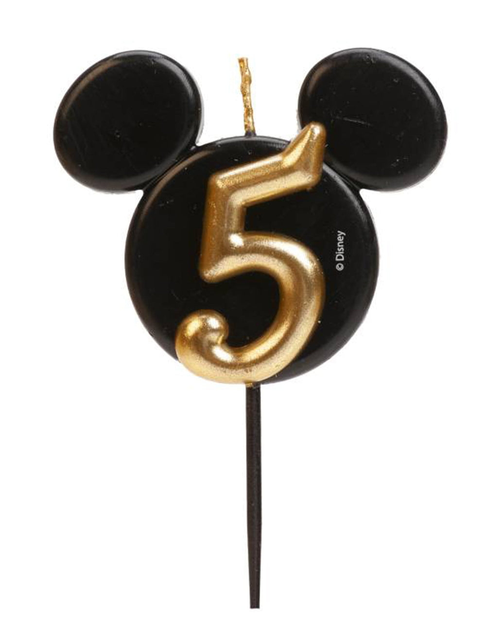 Bougie chiffre Mickey Mouse pour anniversaire noire avec chiffre 5 doré