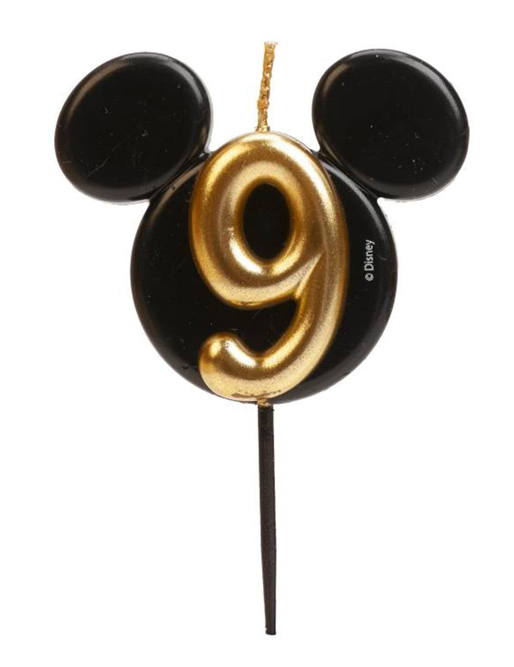 Vue du chiffre 9 doré de la bougie chiffre Mickey Mouse