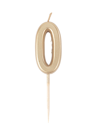 Narozeninová svíčka číslo 0 metalická zlatá 4.3 cm s vrcholem