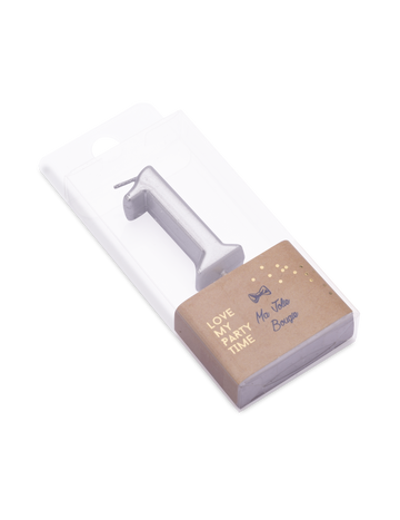 Narozeninová svíčka číslo 1 metalická stříbrná 4.3 cm s vrcholem