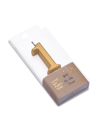 Narozeninová svíčka číslo 1 metalická zlatá 4.3 cm s vrcholem
