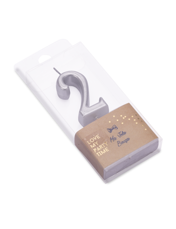 Narozeninová svíčka číslo 2 metalická stříbrná 4.3 cm na rýč