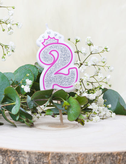 Narozeninová svíčka číslo 2 princezna 5.8 cm flitrované