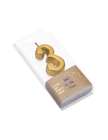 Narozeninová svíčka číslo 3 metalická zlatá 4.3 cm na dort