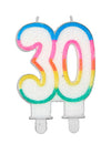 Bougie d'anniversaire chiffre 30 pour adulte blanche pailletée avec bordure arc-en-ciel