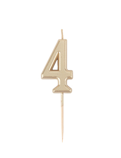 Narozeninová svíčka číslo 4 metalická zlatá 4.3 cm ve vosku