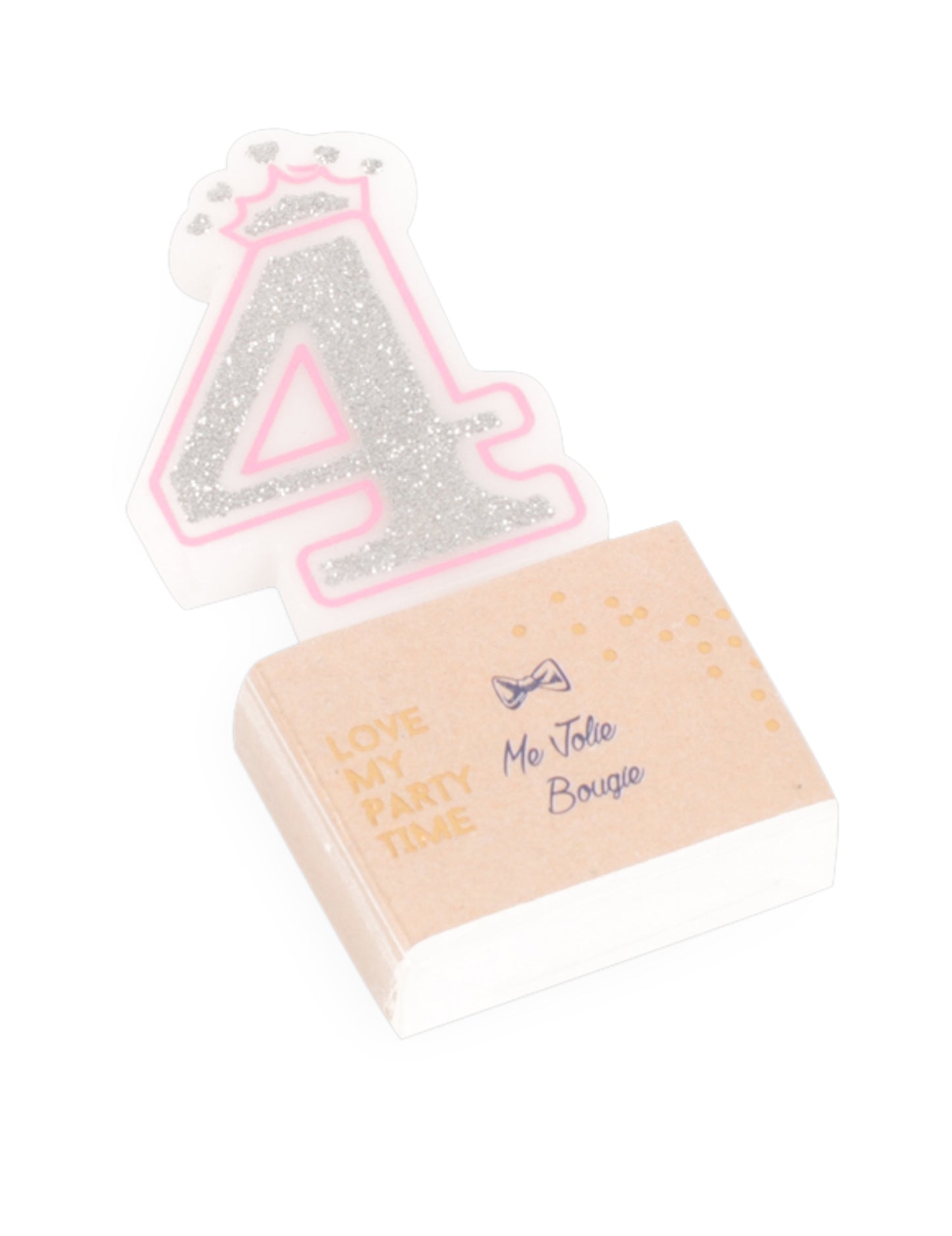 Bougie d'anniversaire chiffre 4 princesse 5,8 cm à paillettes