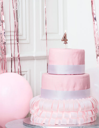 Bougie d'anniversaire chiffre 4 rose gold 4,3 cm avec pic