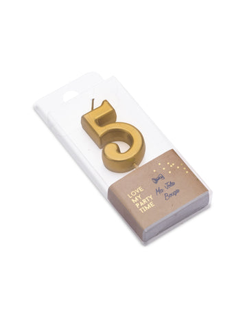 Narozeninová svíčka číslo 5 metalická zlatá 4.3 cm na rýč