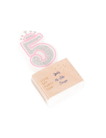 Narozeninová svíčka číslo 5 růžová princezna se třpytkami 5.8 cm
