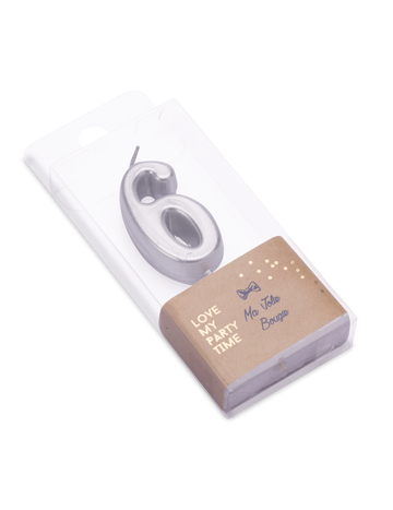 Narozeninová svíčka číslo 6 metalická stříbrná 4.3 cm s vrcholem