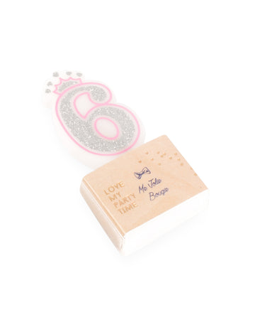 Narozeninová svíčka číslo 6 princezna 5.8 cm třpytivá růžová