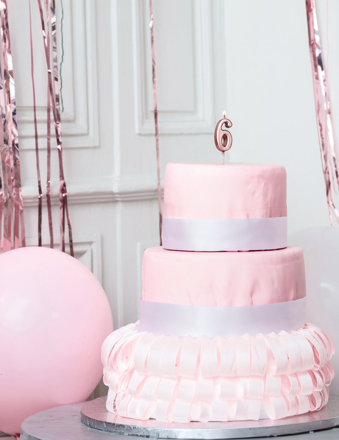 Bougie d'anniversaire chiffre 6 rose gold 4,3 cm avec pic