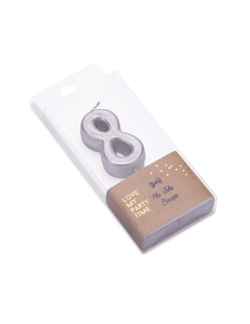 Narozeninová svíčka číslo 8 metalická stříbrná 4.3 cm s vrcholem