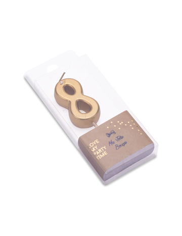 Narozeninová svíčka číslo 8 metalická zlatá 4.3 cm s výběrem dortu