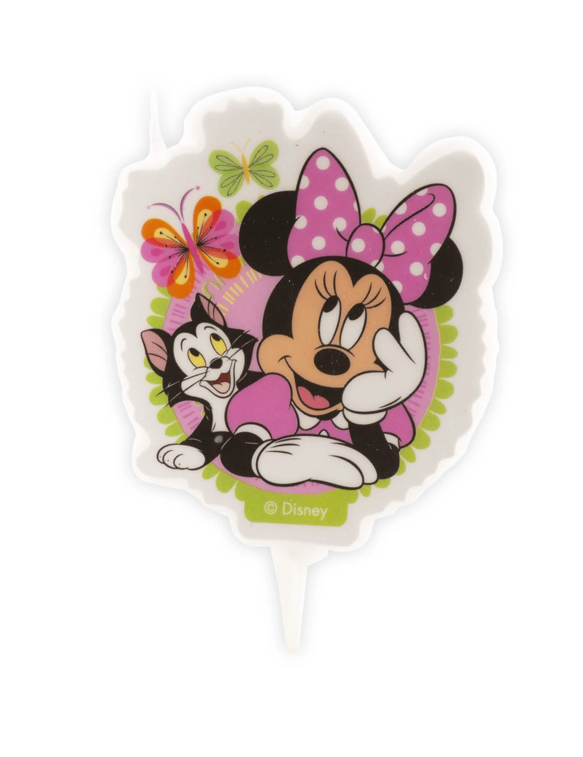 Narozeninová růžová svíčka Minnie s kočky Figaro a motýli