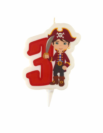 Pirátská narozeninová svíčka číslo 3 s podstavcem 