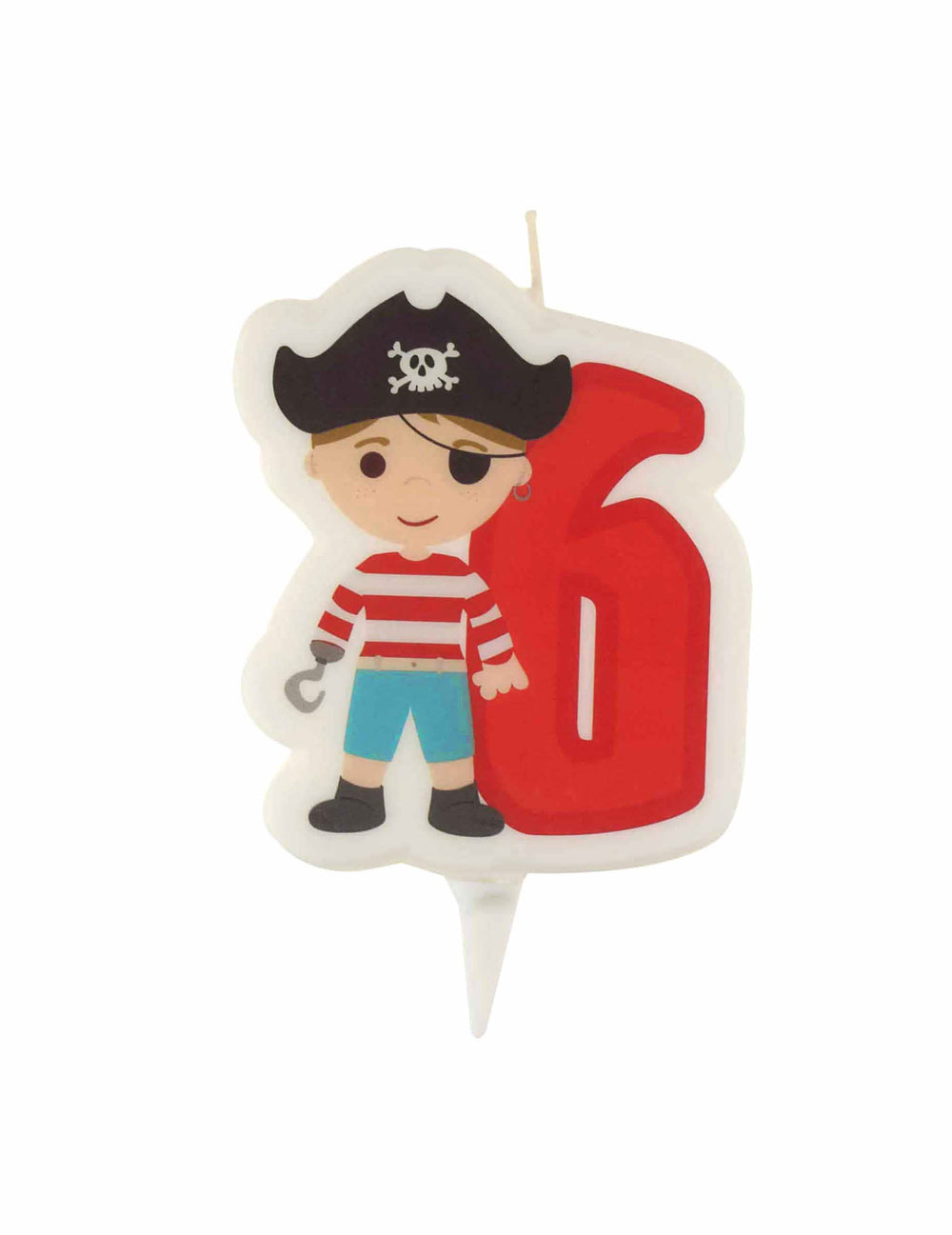 Pirátská narozeninová svíčka s číslem 6 pro dítě červená s pikou