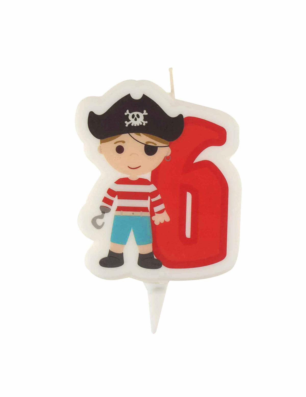 Pirátská narozeninová svíčka s číslem 6 pro dítě červená s pikou