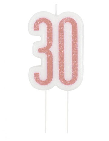 Narozeninová svíčka na špejli 30 let stará růžová třpytivá 7 cm