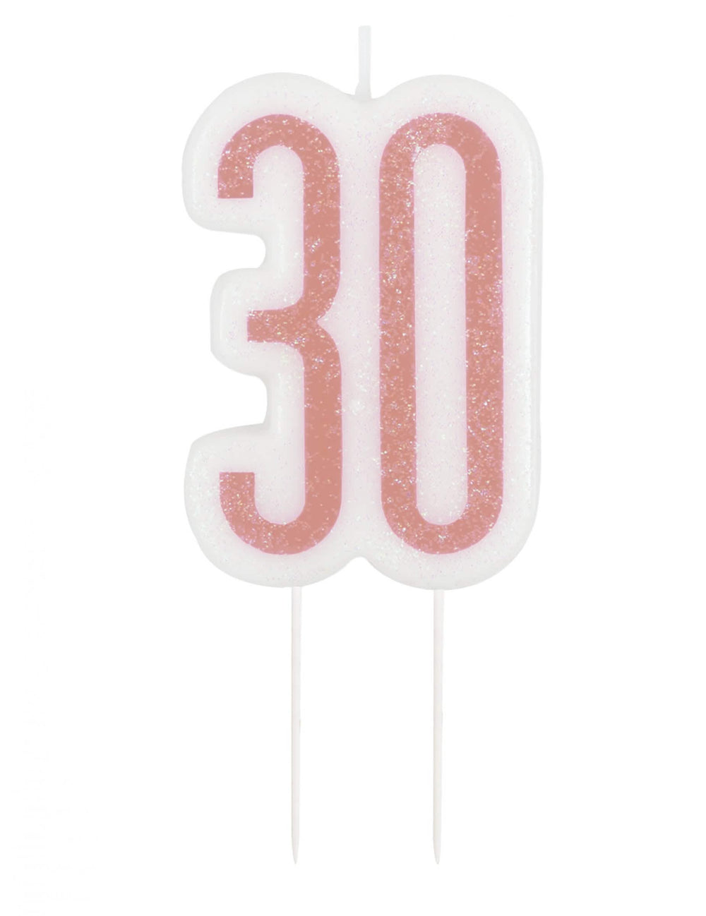 Narozeninová svíčka na špejli 30 let růžová s glitry