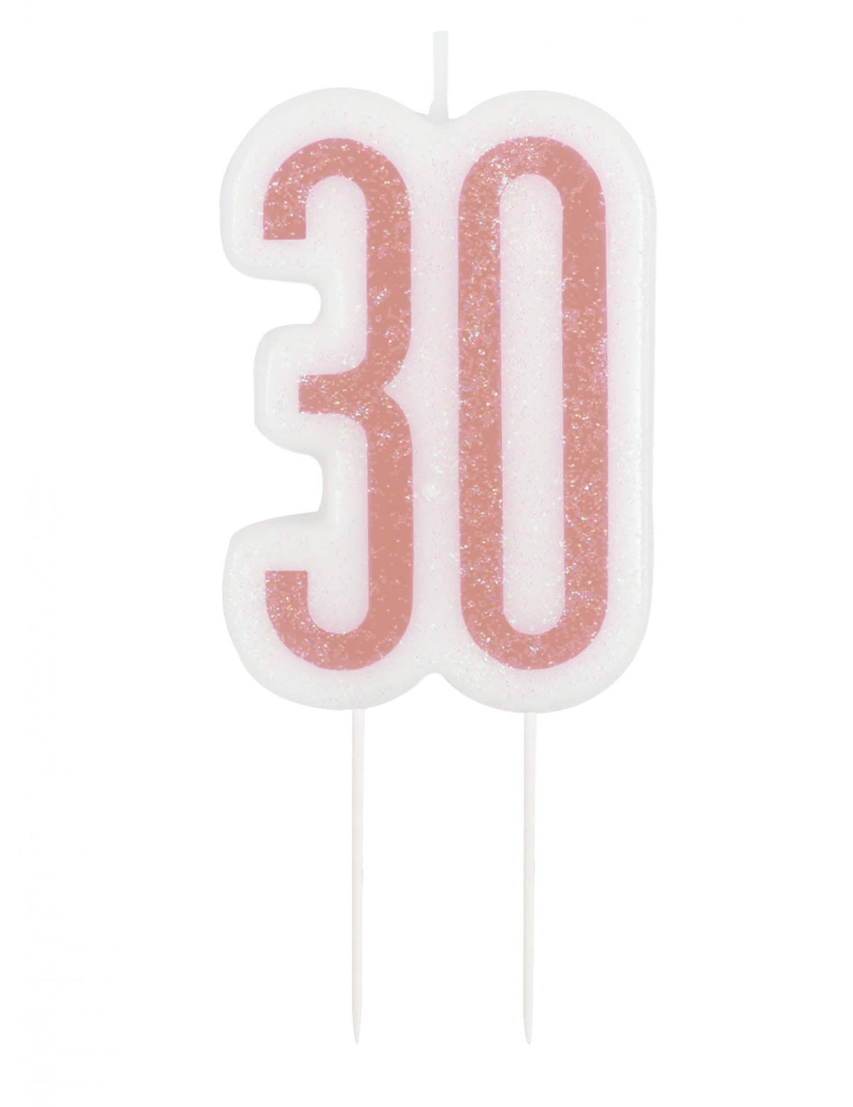 Narozeninová svíčka na špejli 30 let růžová s glitry