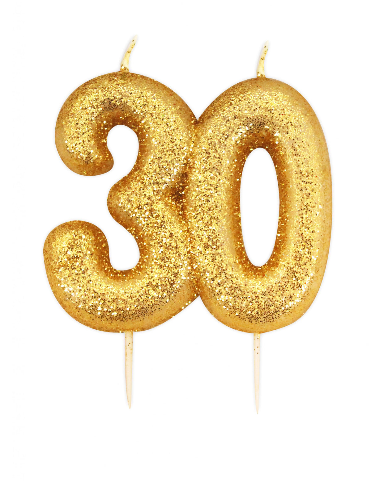 Bougie d'anniversaire sur pique 30 ans pour gâteau doré pailleté