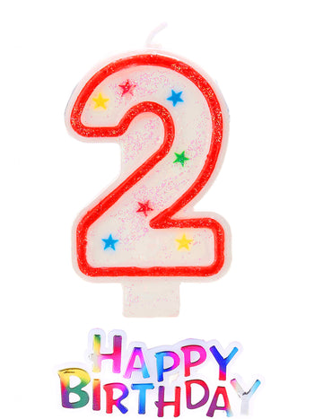 Hvězdná svíčka číslo 2 s třpytkami happy birthday 