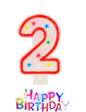 Hvězdná svíčka číslo 2 s třpytkami happy birthday 
