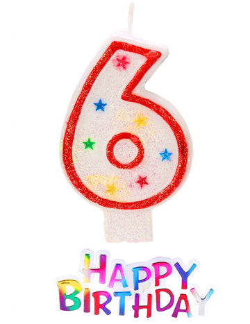 Hvězdná svíčka číslo 6 s třpytkami a topperem 