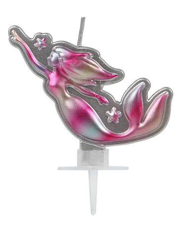 Svíčka Hezká růžová a stříbrná mořská panna 14 x 10 cm