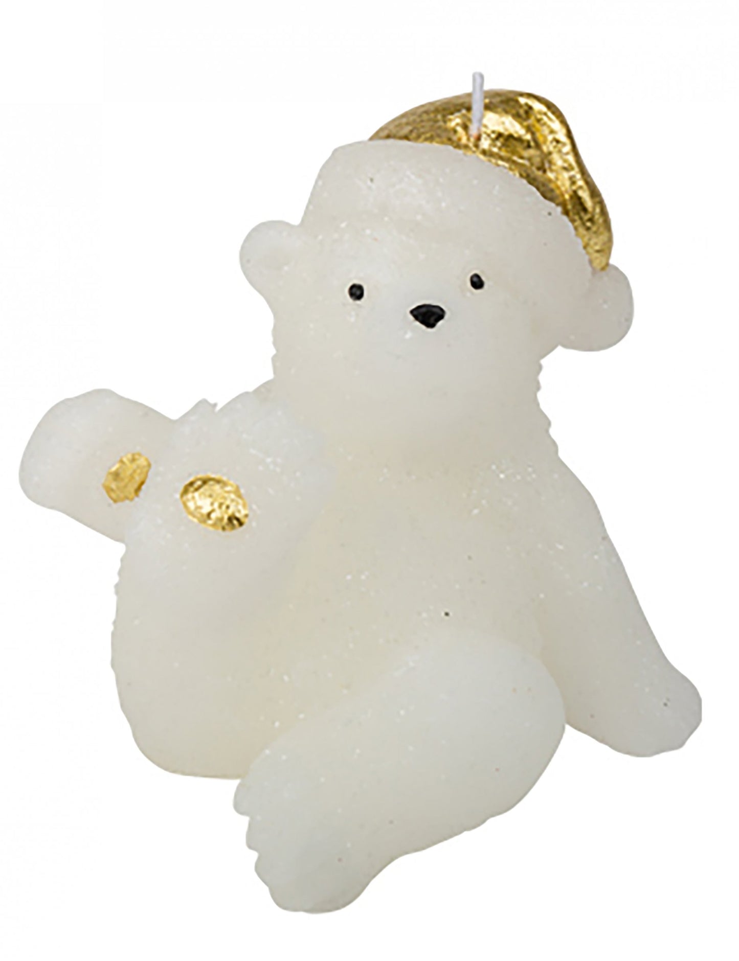 Bílá a zlatá svíčka medvídka 10 cm Vánoce